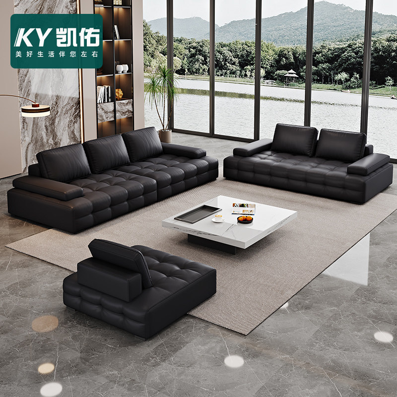 凯佑2025新款简约豆腐块高靠背U型皮沙发 意式劳伦斯沙发组合家居