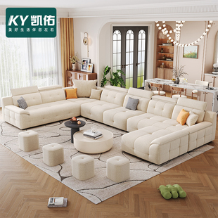 凯佑2025新款意式雪尼尔绒转角沙发奶油风简约大户型棉麻布艺沙发
