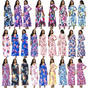 2018 Autumn print deep long floral Women Sexy dress