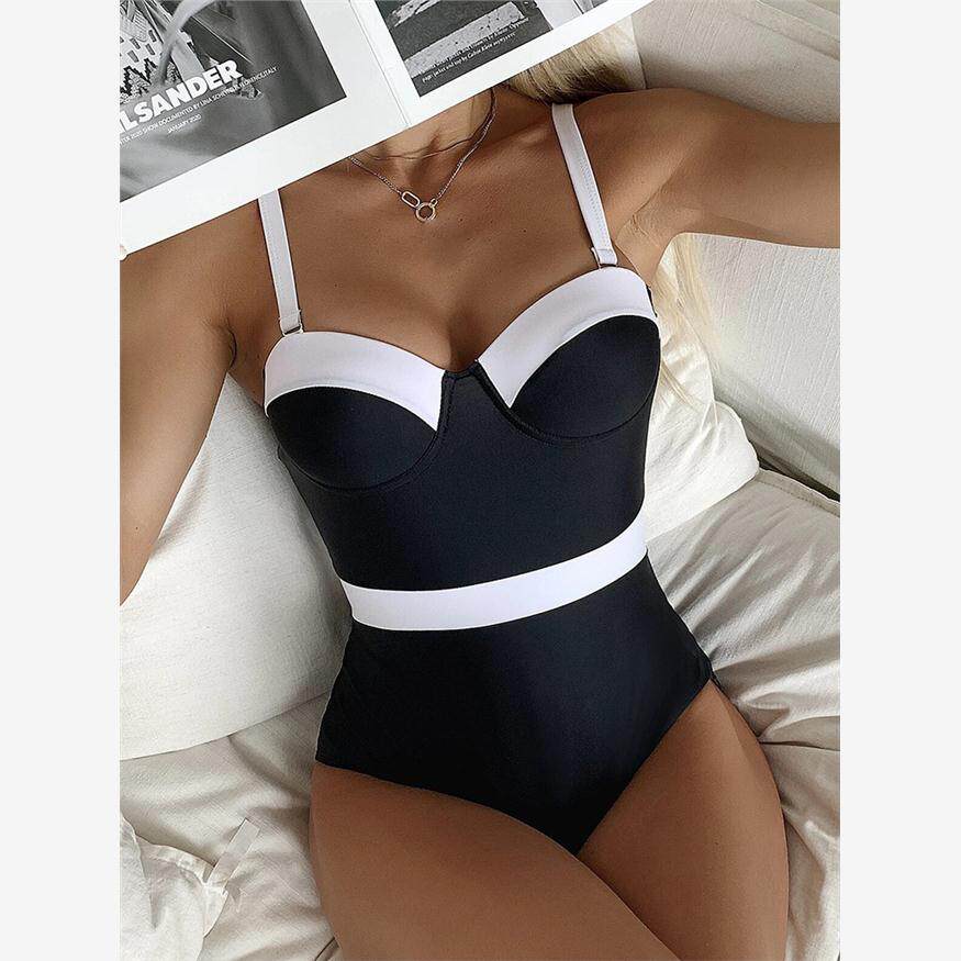 Sexy and fashionable color-blocking swimsuit性感时尚拼色泳衣