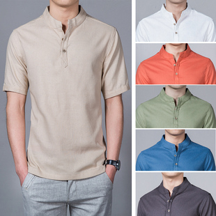 男襯衫 linen dress shirts cotton mens sleeve short men shirt