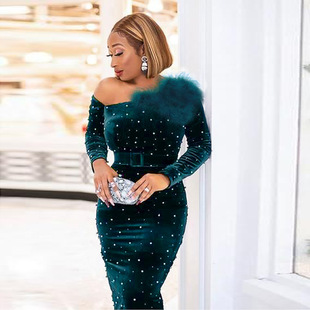 欧美大码性感闪闪亮修身天鹅绒派对连衣裙Sexy Party Dress Women