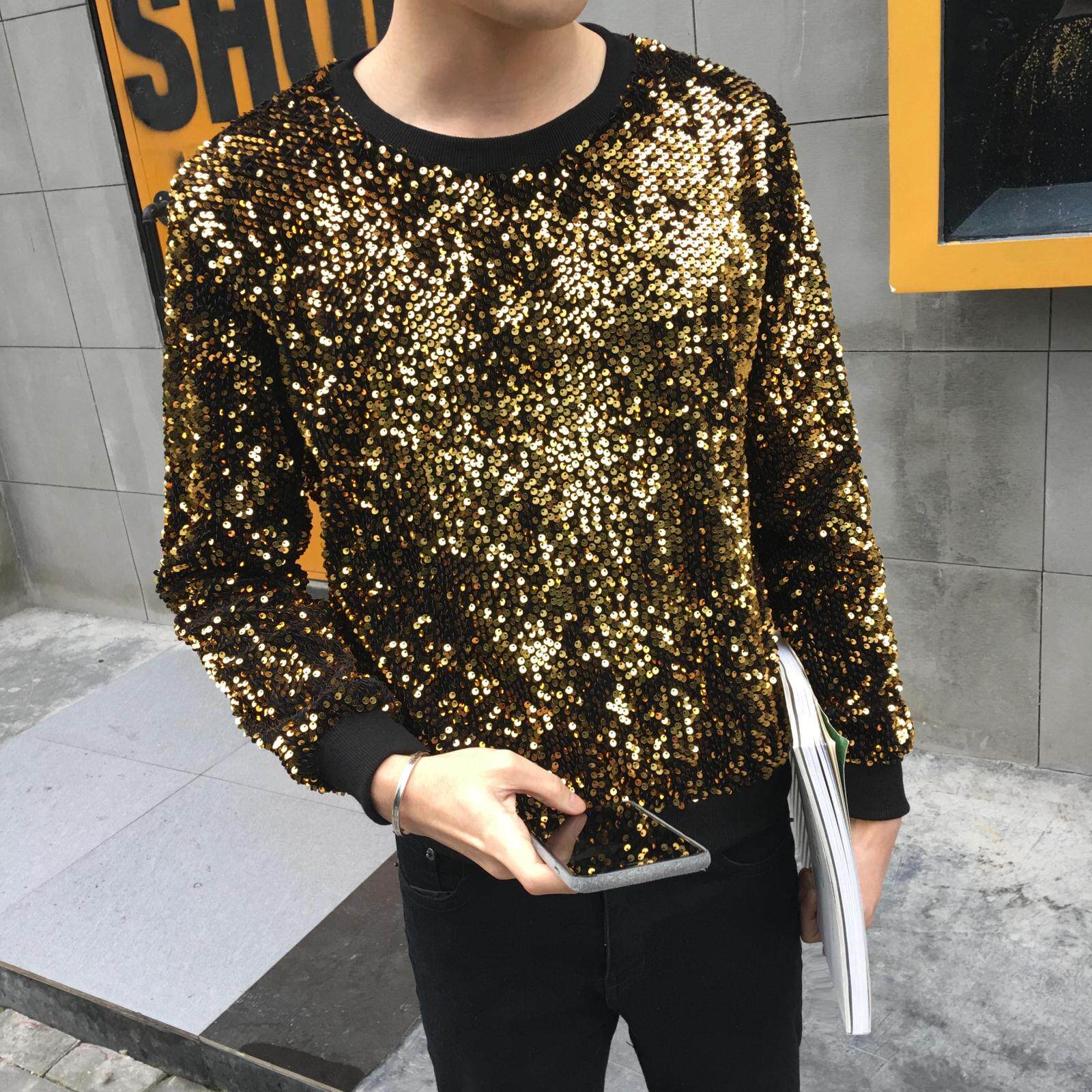 夜店潮男装个性另类金闪闪亮片卫衣男士发型师夜场DJ舞台演出服装