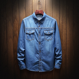 衬衫Men s Summer Casual Jeans Shirt long Sleeve Jean Shirts