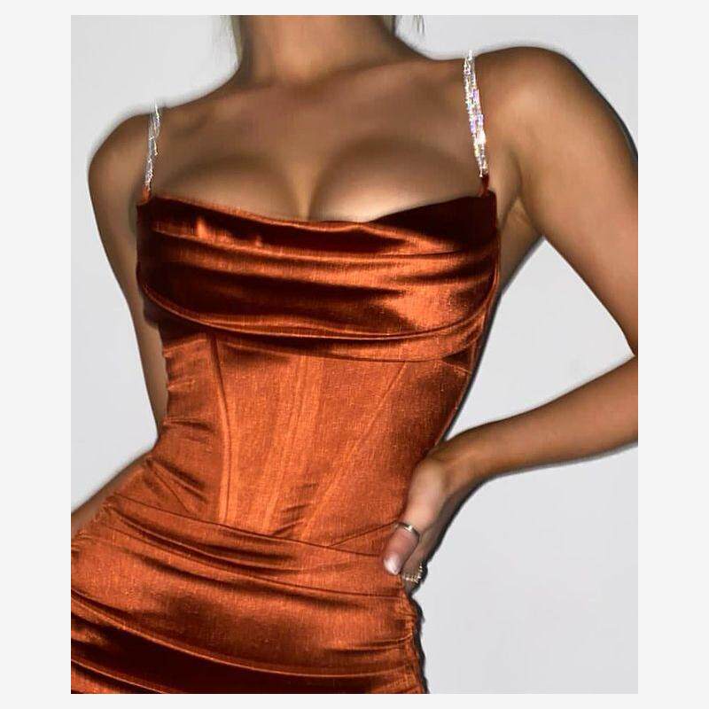 纯吊带褶皱修身包臀黑色一步裙衣柜米白色女人街头红色Back dress