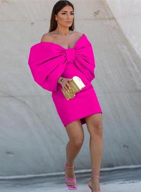 欧美大码蝴蝶结设计感时尚性感连衣裙PlusSize Sexy  Party Dress