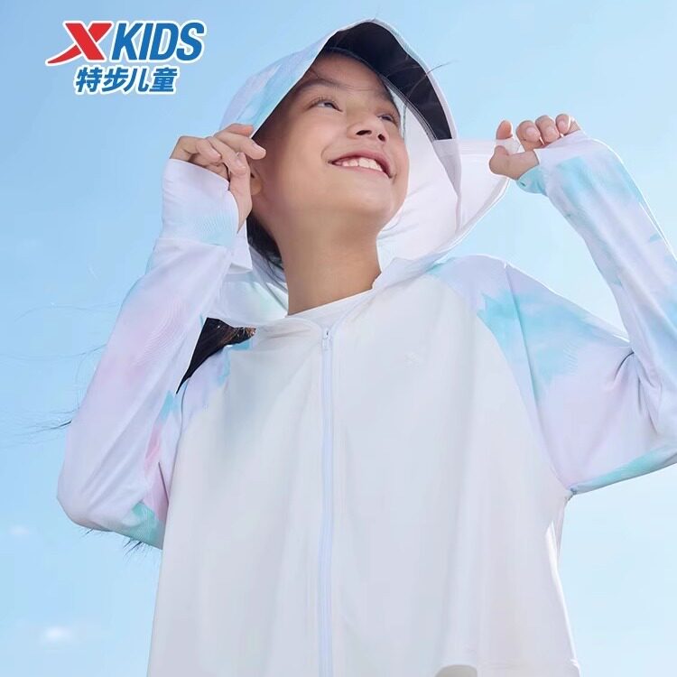 特步儿童女童小凉伞防晒衣外套2025夏中大童针织连帽675224244048