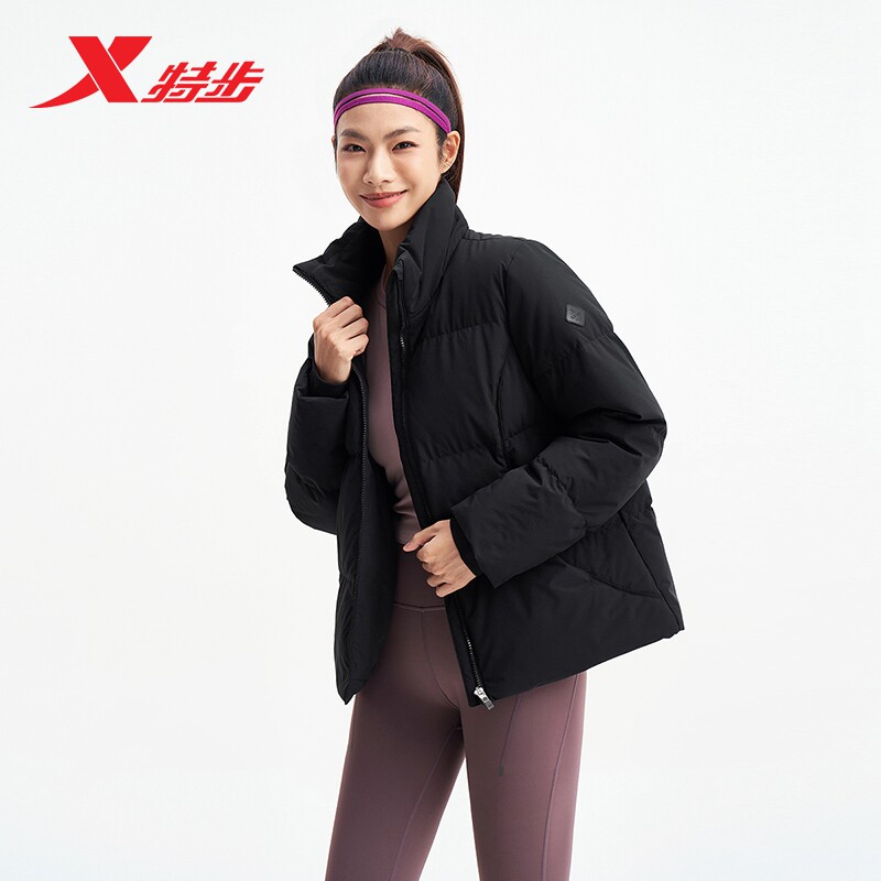 特步三防羽绒服女立领外套