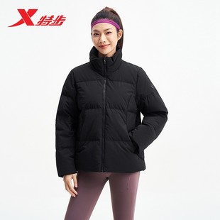 特步连帽羽绒服女款外套2025冬季新款CHINA运动加厚保暖鸭绒防风