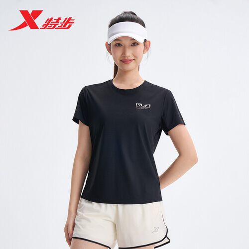 特步短袖T恤女2026夏季新款透气跑步针织衫圆领974228010047