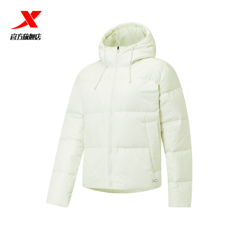 特步三防连帽羽绒服女款外套