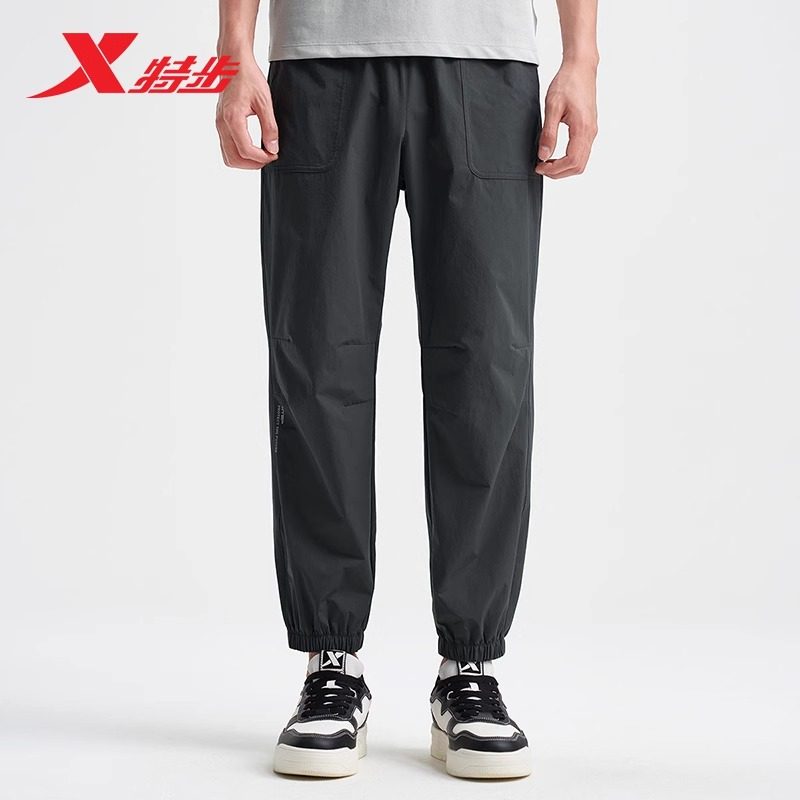特步男裤运动裤2025夏季工装速干多口袋九分梭织束脚975229570308