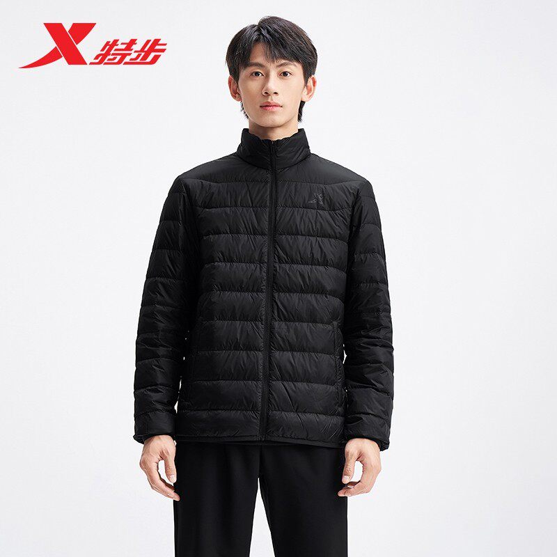 特步羽绒服男三防立领2025冬