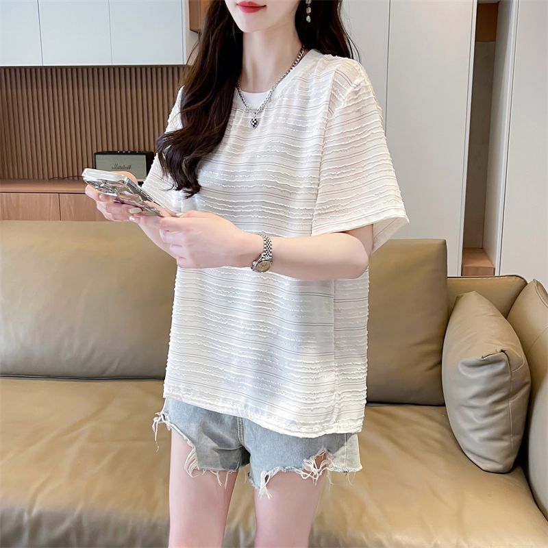 雪纺条纹短袖t恤女夏季20