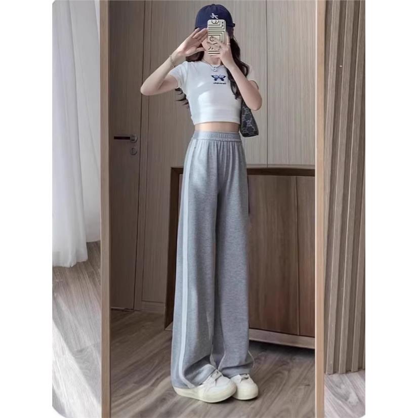 简约运动风白边拼接阔腿