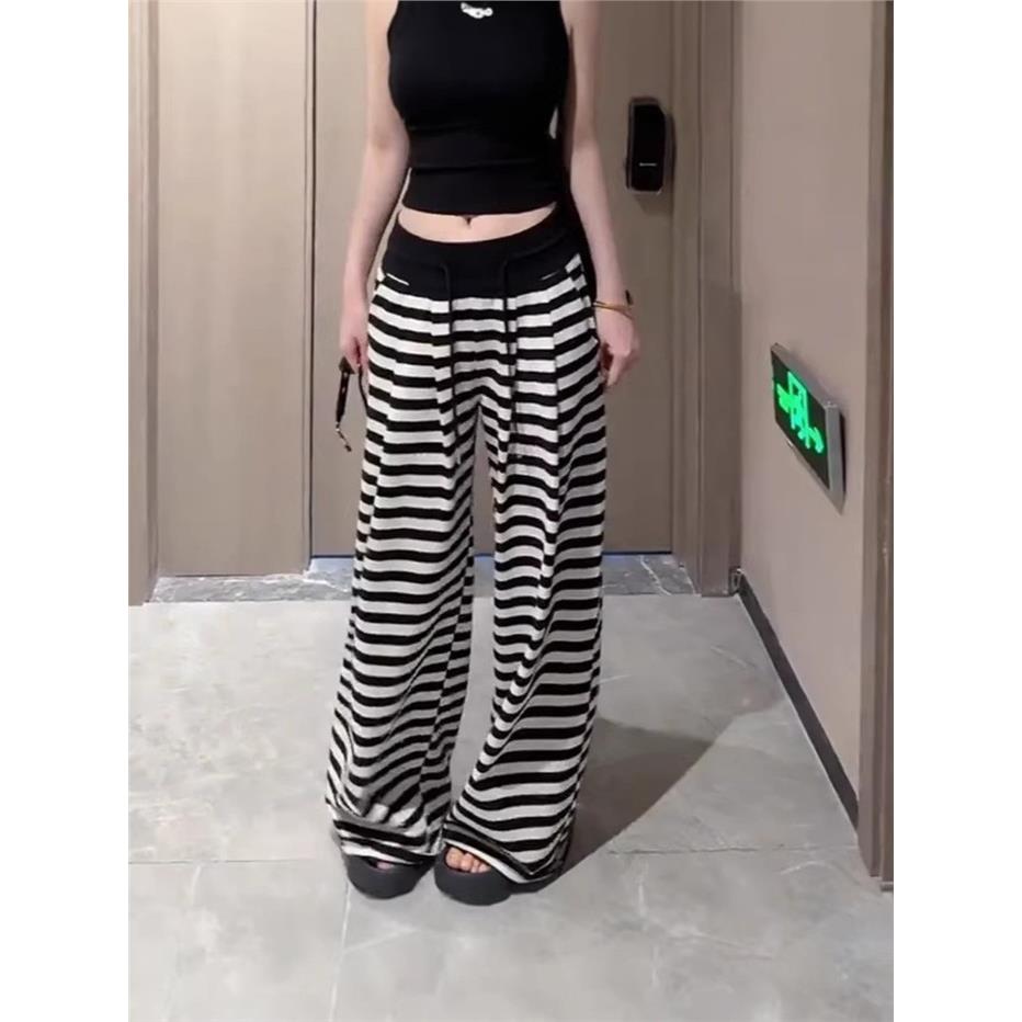 黑白条纹运动裤子女2026