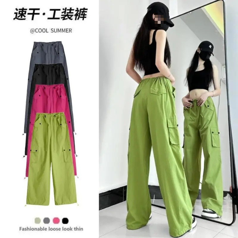 牛油果绿工装裤女夏季美