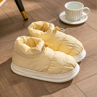 棉拖鞋 男女冬天全包外穿厚底毛绒防水保暖抽绳束口情侣居家外穿