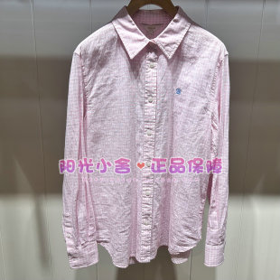 ELAND依恋正品26夏时尚格纹翻领亚麻长袖衬衫EEYCG63S01 YCG63S01