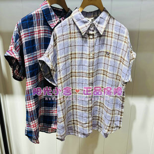 ELAND依恋正品26夏连肩袖卷边麻质格纹衬衫EEYCG24E01 YCG24E01