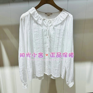 ELAND依恋正品26夏法式荷叶领系带纯色衬衫EEYAG23B03 YAG23B03