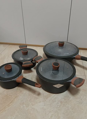 乐扣乐扣硅胶双耳汤锅深锅花岗岩色24cm不粘炖锅煲大汤锅CCH242