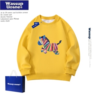 WASSUP联名女童红色卫衣秋冬加绒拜年服男童2026马年本命年潮服