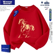 WASSUP联名红色圆领卫衣男女款 2026马年本命年衣服加绒百搭外套