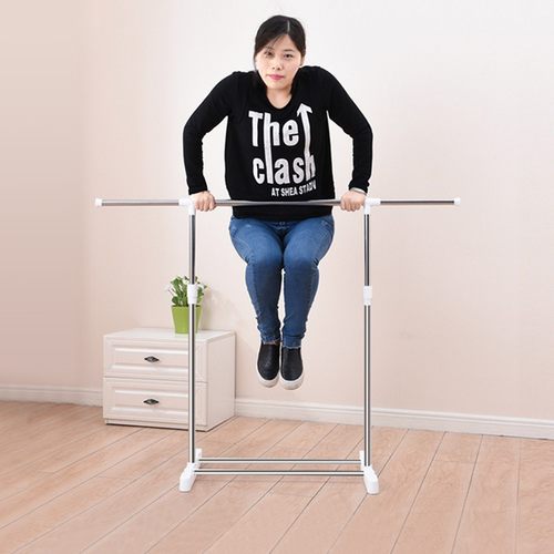 不锈钢晾衣架落地室内伸缩挂衣架卧室家用阳台小型移动晒衣杆简易