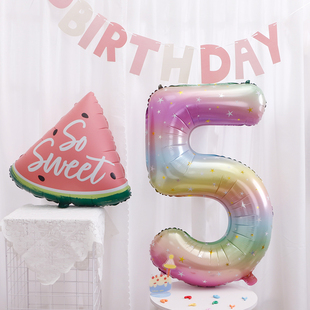 渐变色星星数字气球儿童生日派对装饰场景布置拍照道具40寸大数字