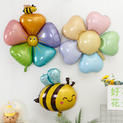 蜜蜂彩色五瓣笑脸雏菊铝膜气球