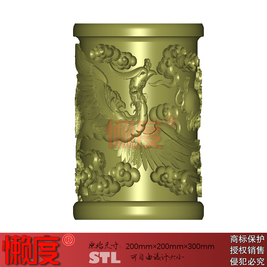 精品石材栏杆柱头立体墓碑精雕图stl文件obj电脑雕刻图凤柱头001