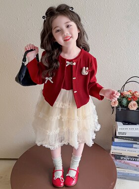 英国KABEI TREE女童连衣裙套装2026新款春秋季网纱小香风公主裙子