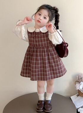 英国KABEI TREE女童连衣裙2026新款春秋季儿童洋气格子女孩裙子