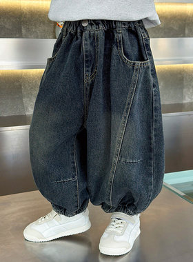 英国KABEI TREE男童牛仔裤春秋季2026新款儿童裤子韩版宽松束脚裤