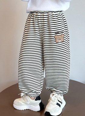 英国KABEI TREE女童卫裤2026新款春秋季条纹休闲洋气儿童宽松长裤