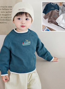 英国KABEI TREE儿童圆领毛衣春秋季针织衫男女童休闲百搭打底线衣