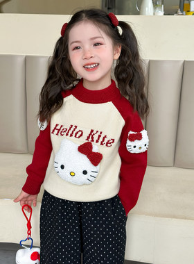 英国KABEI TREE红色毛衣女童冬季打底宝宝超好看加厚保暖针织内搭