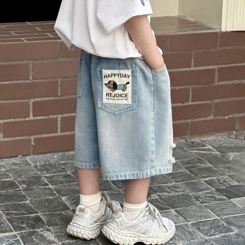 英国KABEI TREE儿童牛仔裤男童短裤夏薄外穿2026新款直筒破洞洋气