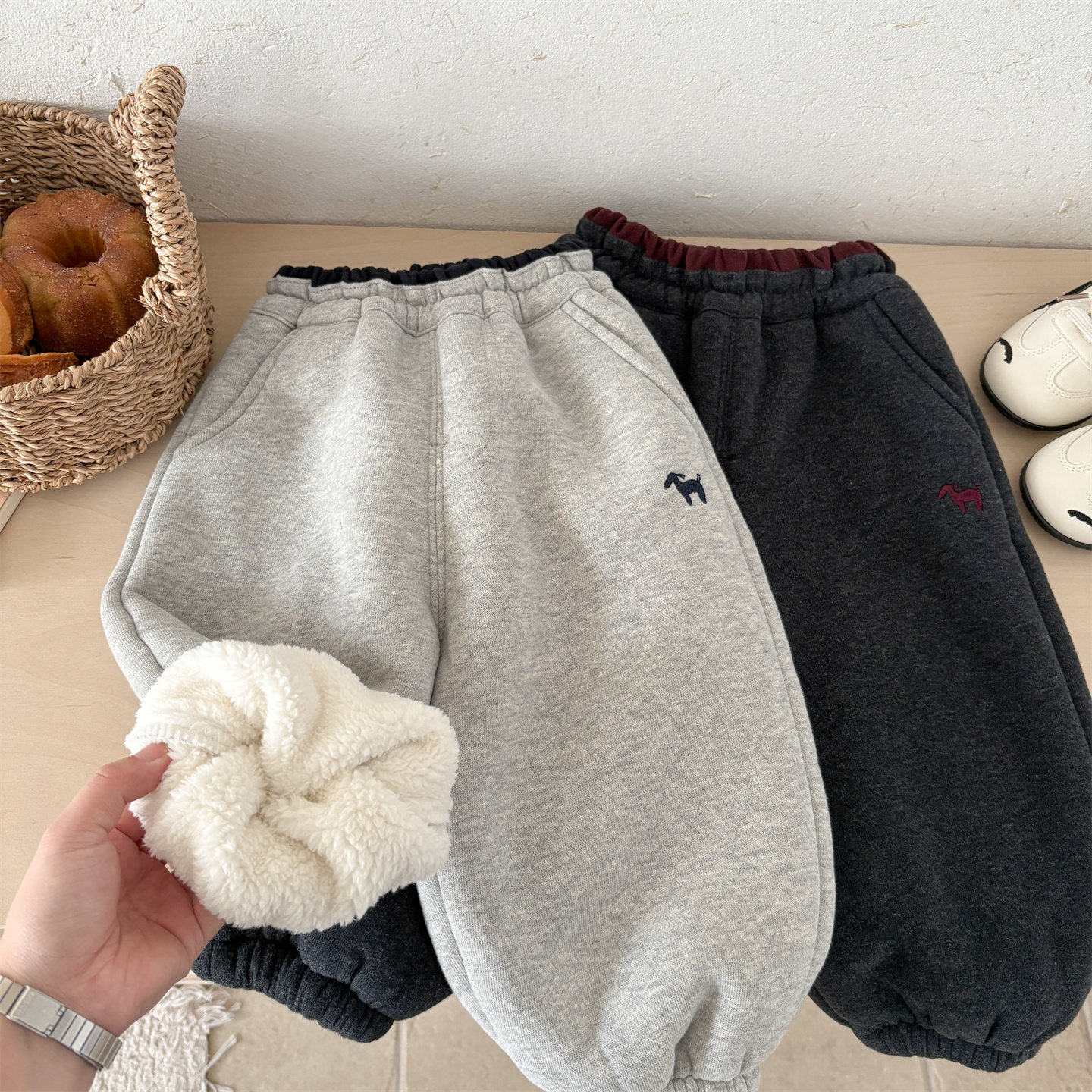 英国KABEI TREE男童裤子羊羔绒卫裤儿童加绒加厚保暖宝宝一体绒潮