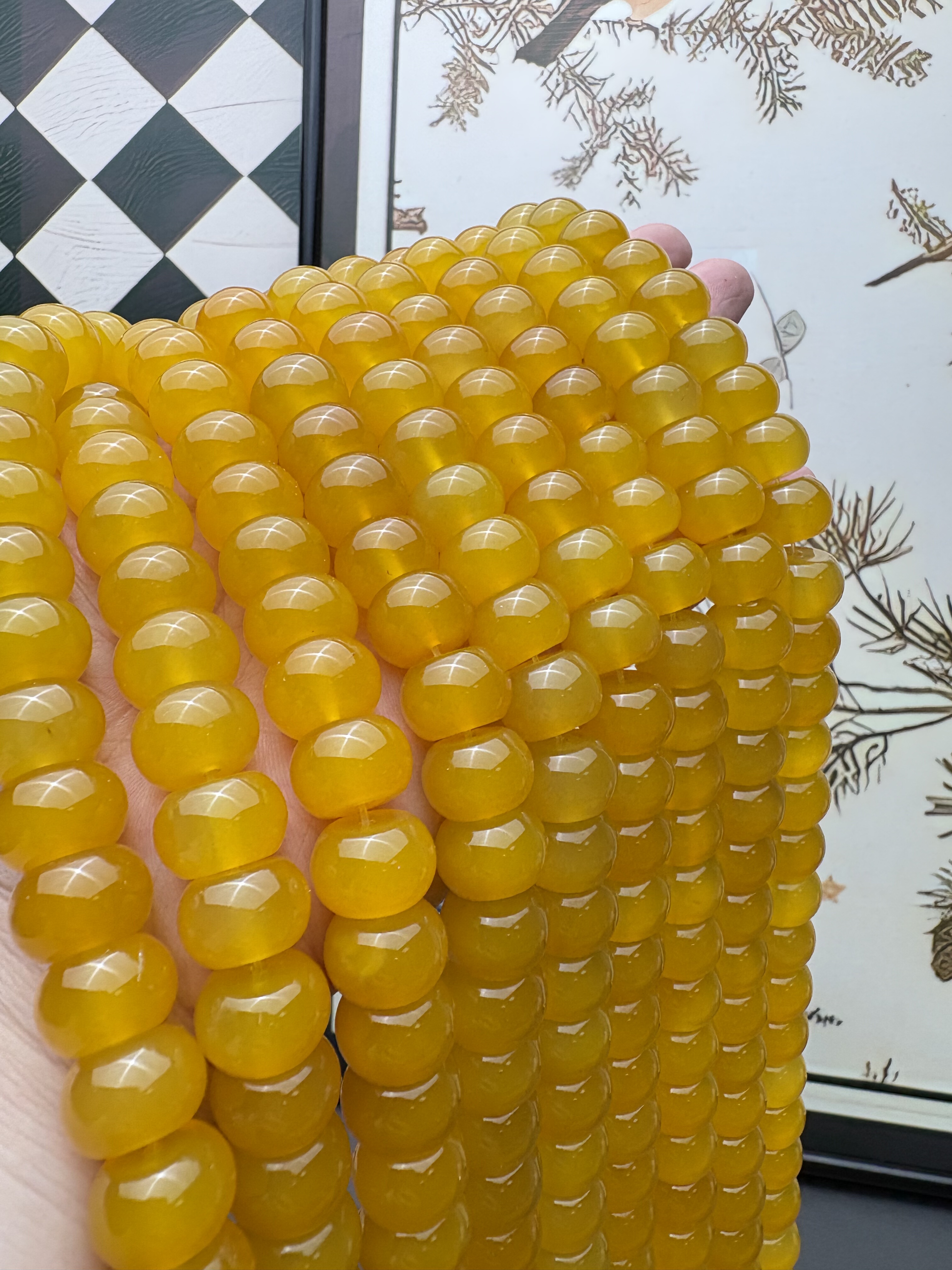 天然A级高品质黄玛瑙车轮珠diy手串项链搭配半成品 约14*10mm