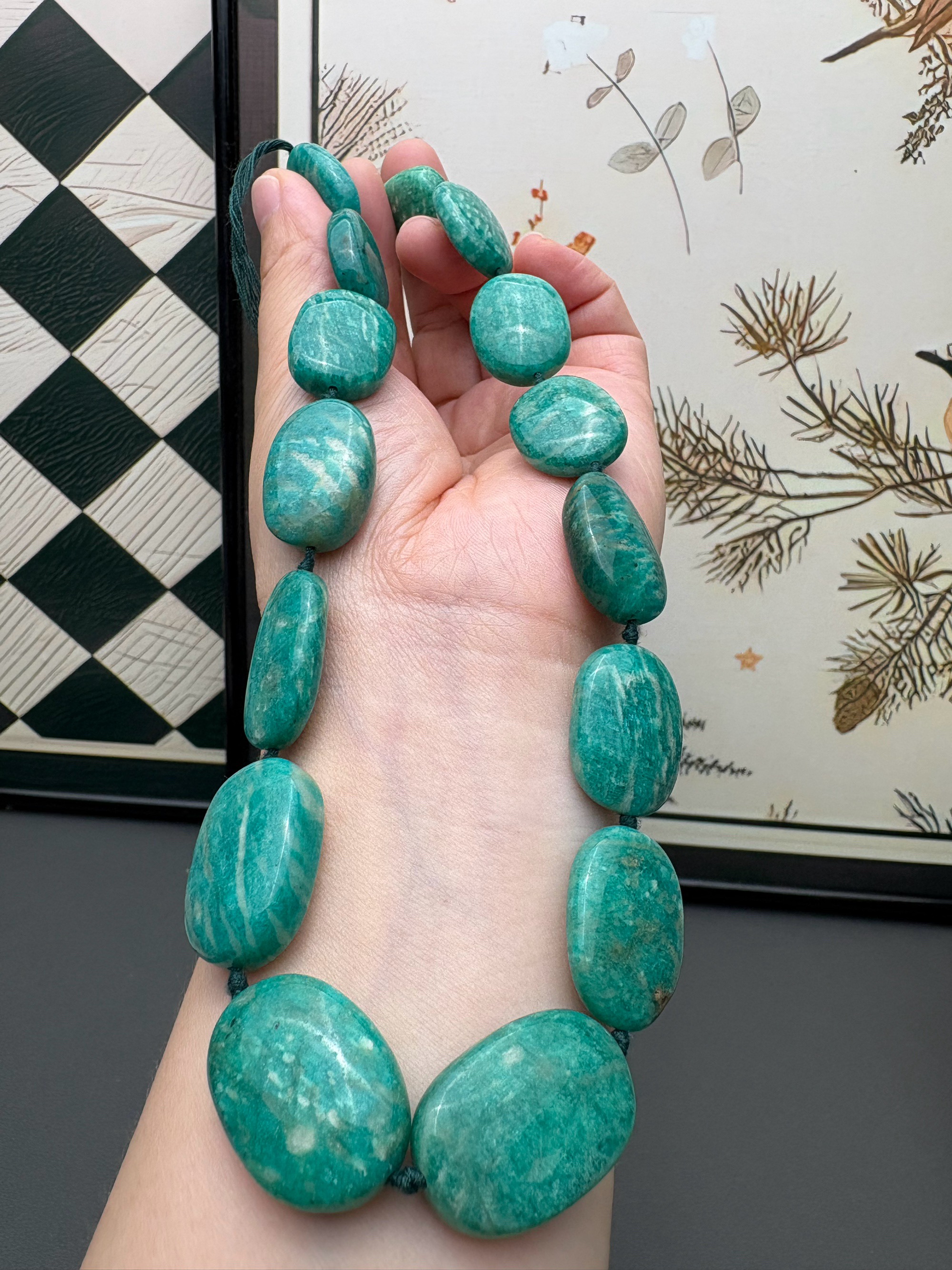 天然A级俄料天河石树叶款椭圆蛋面diy手串项链半成品 约17～20mm