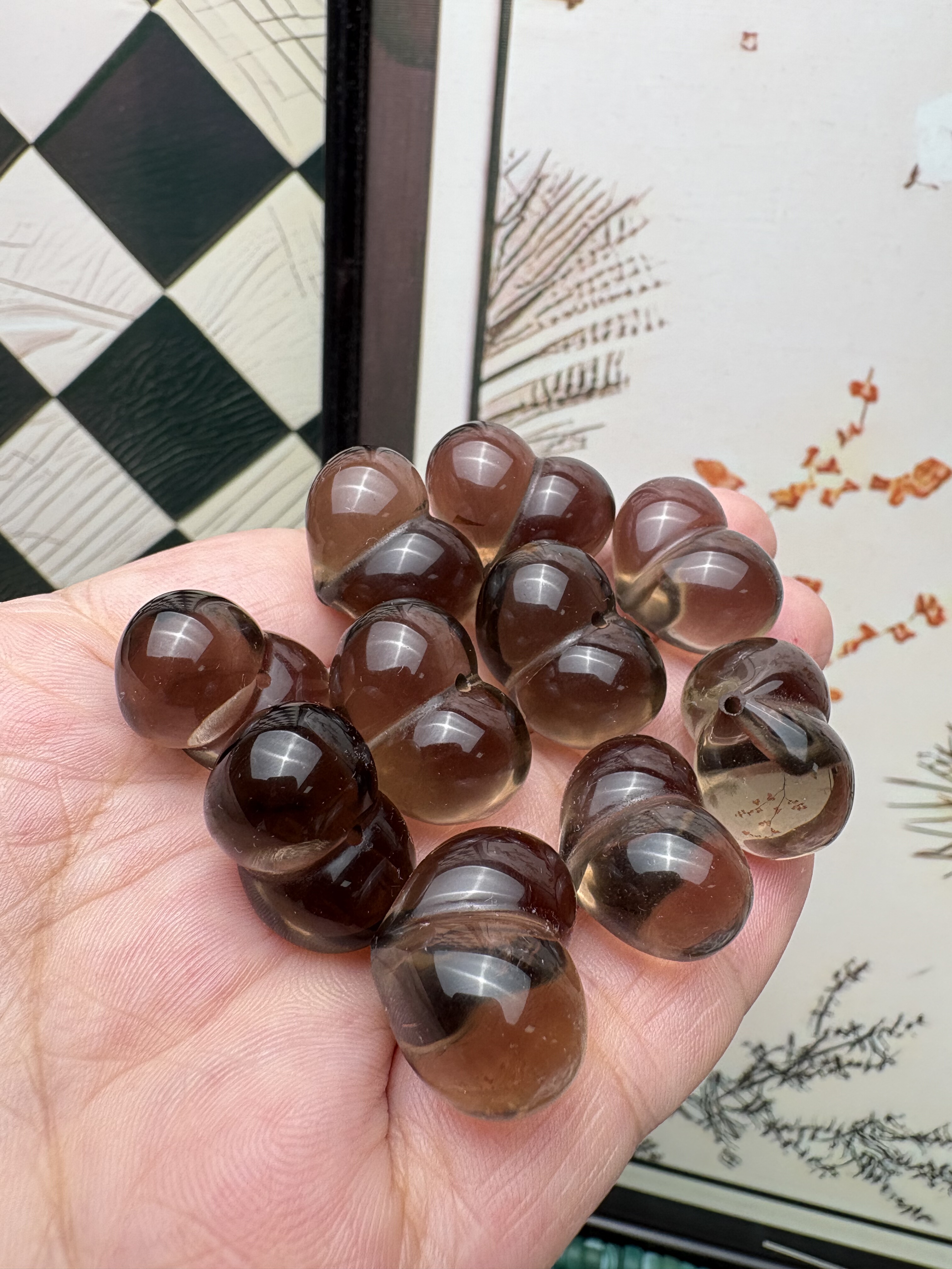 天然巴西纯净体白水晶茶晶屁桃雕刻件单珠diy手串手链 约20*14mm