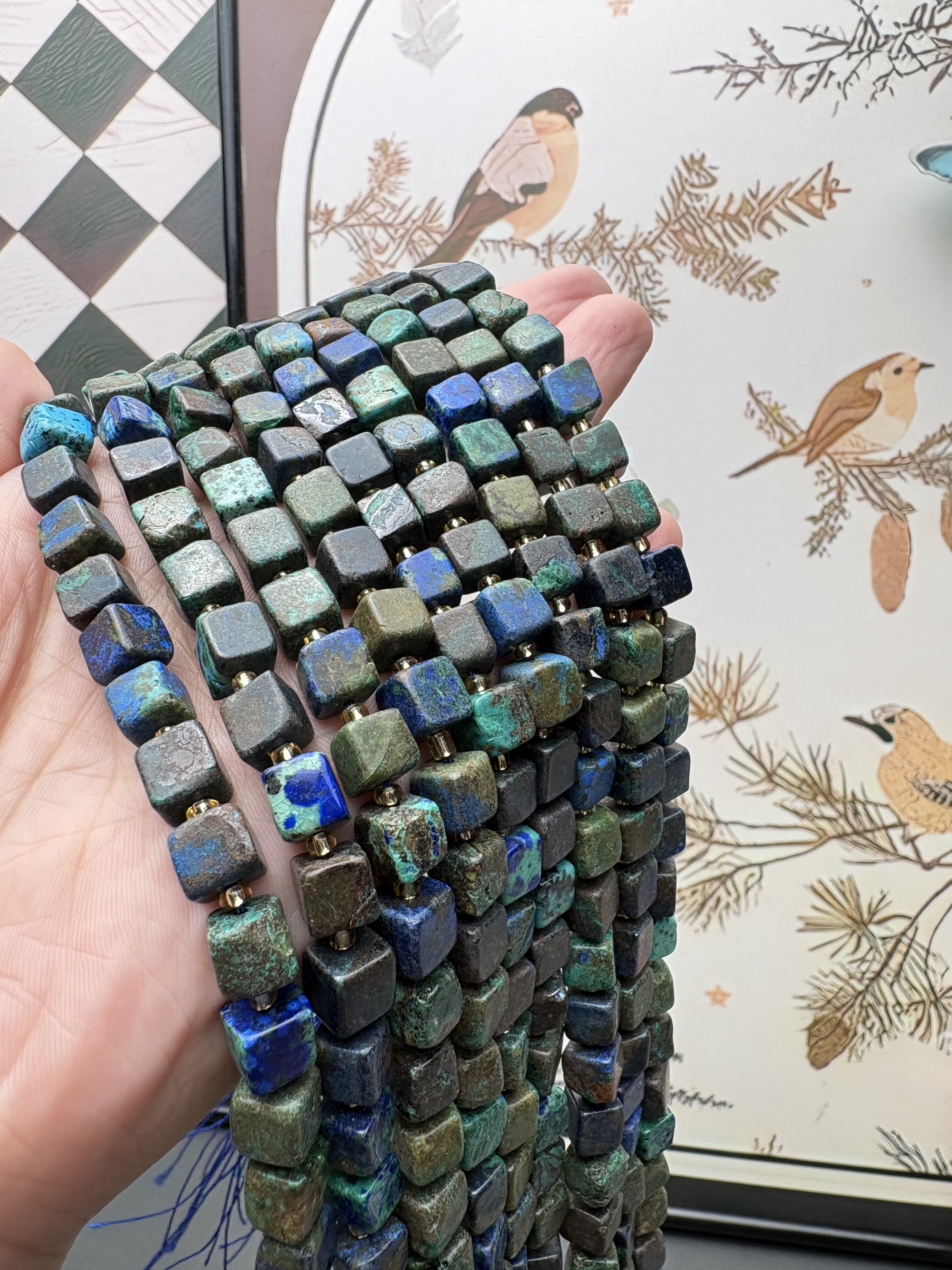 天然外贸款复古风蓝铜矿方糖方块diy手串项链搭配半成品 约7.5mm