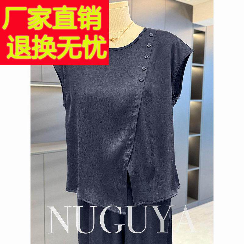 时尚休闲 雪纺套装女妈妈装短袖夏装新款气质百搭中老年裤子两件