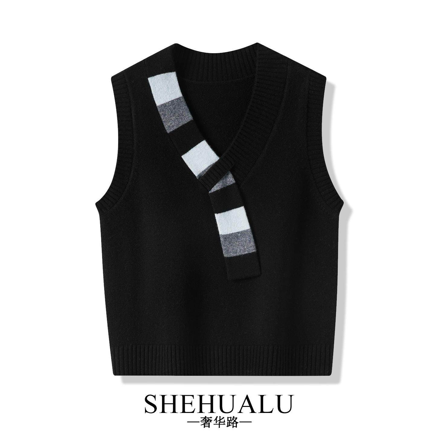 针织马甲女款时髦洋气100纯羊毛2025春秋新款外搭叠穿V领毛衣背心