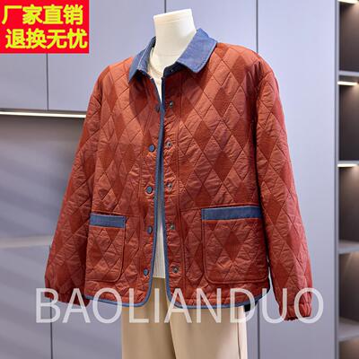 妈妈春秋装薄款夹克中年女装洋气翻领上衣新款中老年短款格子外套