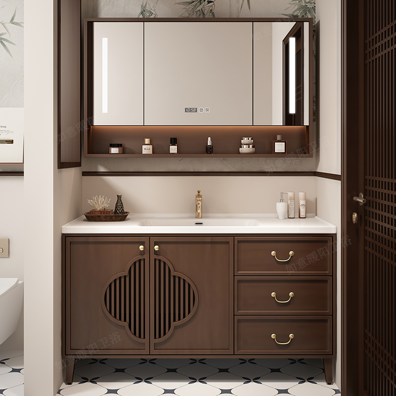 中古风纯实木浴室柜组合