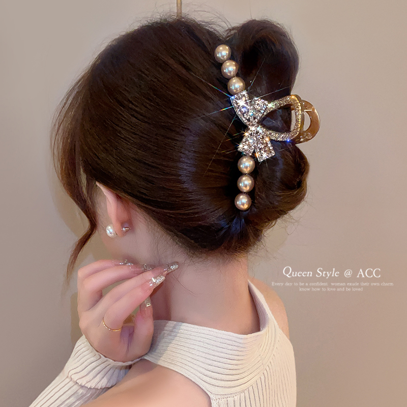 日韩树脂材质珍珠蝴蝶结发夹抓夹