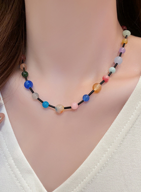 日韩树脂材质彩色串珠项链女